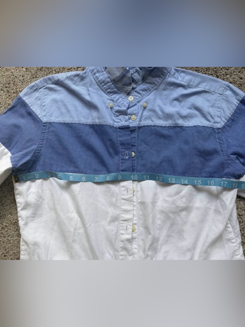 Banana Republic Blue and White Ruffle Collar Button-Down Shirt woman’s m - Picture 7 of 8